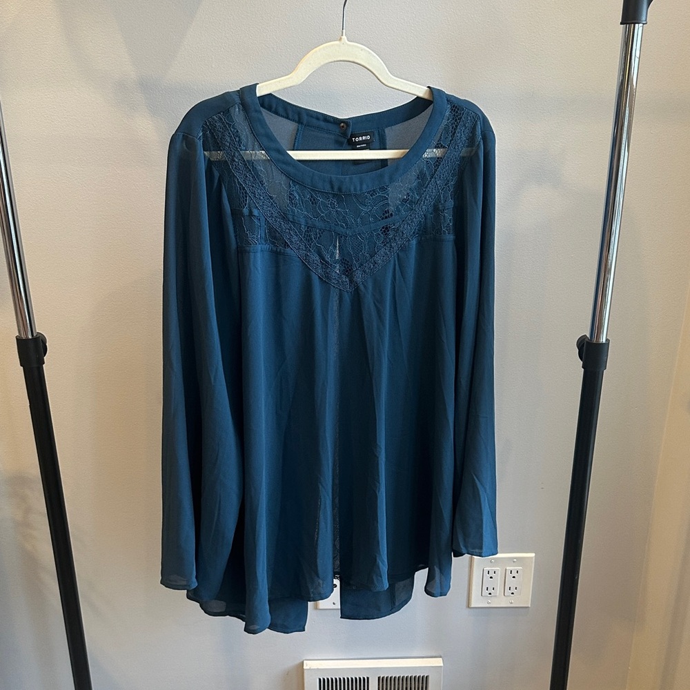 Torrid Deep Blue Blouse with Lace Detail